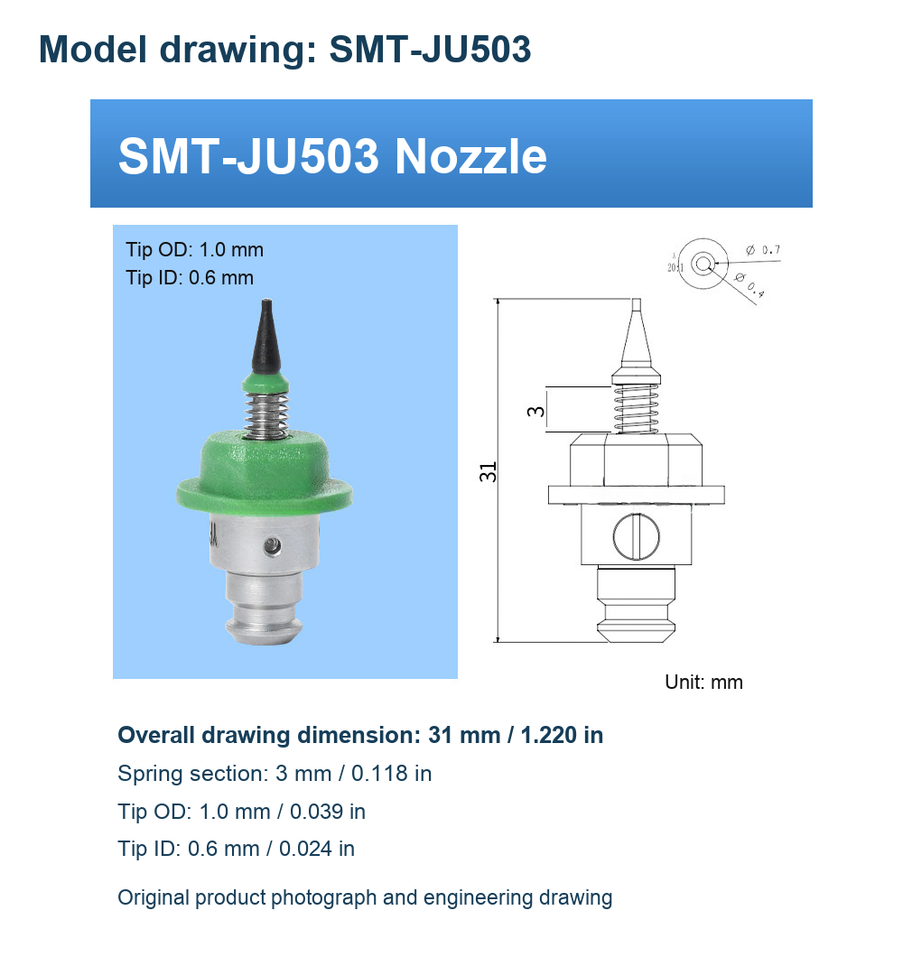 English SMT-JU nozzle original photograph or technical drawing