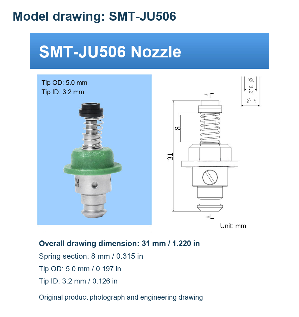 English SMT-JU nozzle original photograph or technical drawing