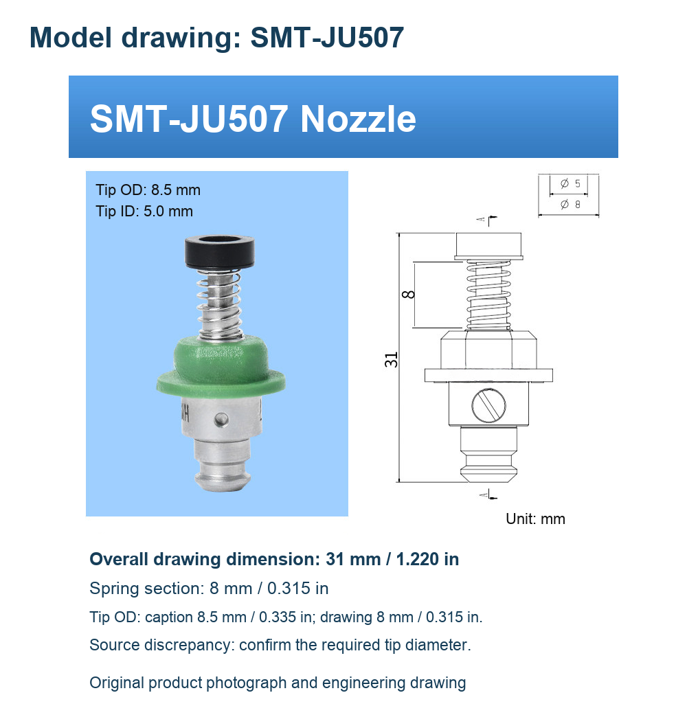 English SMT-JU nozzle original photograph or technical drawing