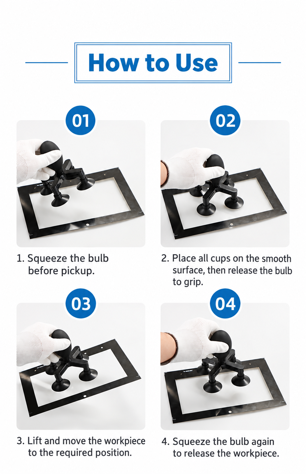 Four-step manual vacuum pickup instructions shown on an LCD cover