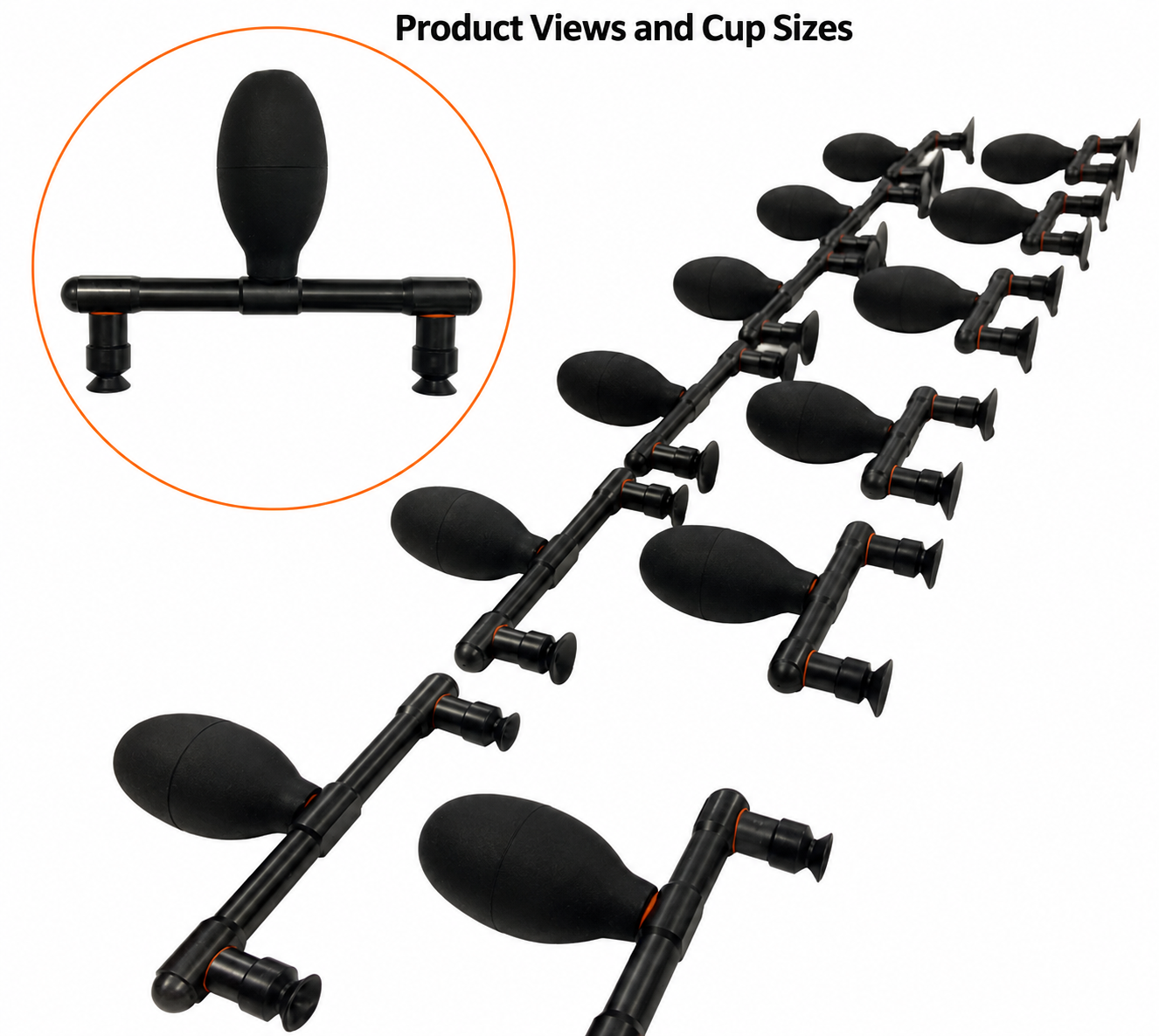 Real dual-cup vacuum tool photographs with different cup sizes and a circular close-up