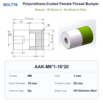 Natural 90 Shore A - M6*1-16*20 - No Wrench Flats polyurethane-coated female-thread bumper