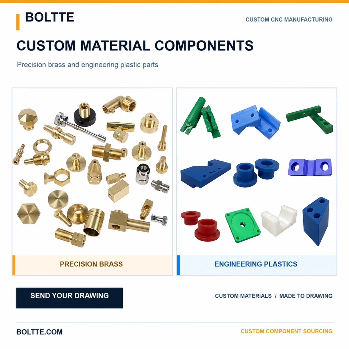 BOLTTE precision brass and engineering-plastic custom component examples