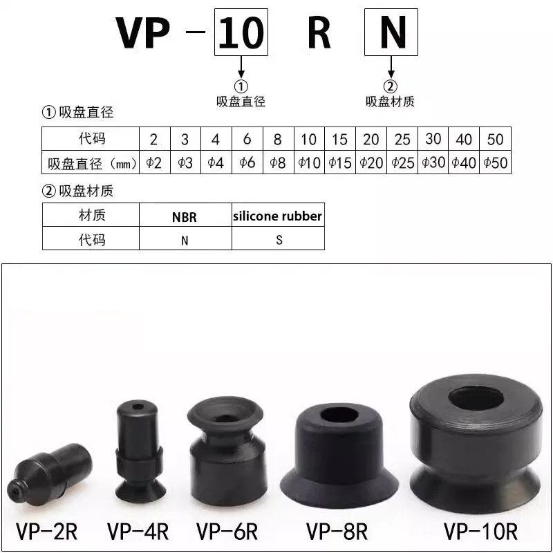 Pneumatic Vacuum Suction Cup Single Layer Nozzle VP2/3/4/6/8/10/20/30/40/50R Injection Molding for Small Product Specific Sucker-BOLTTE