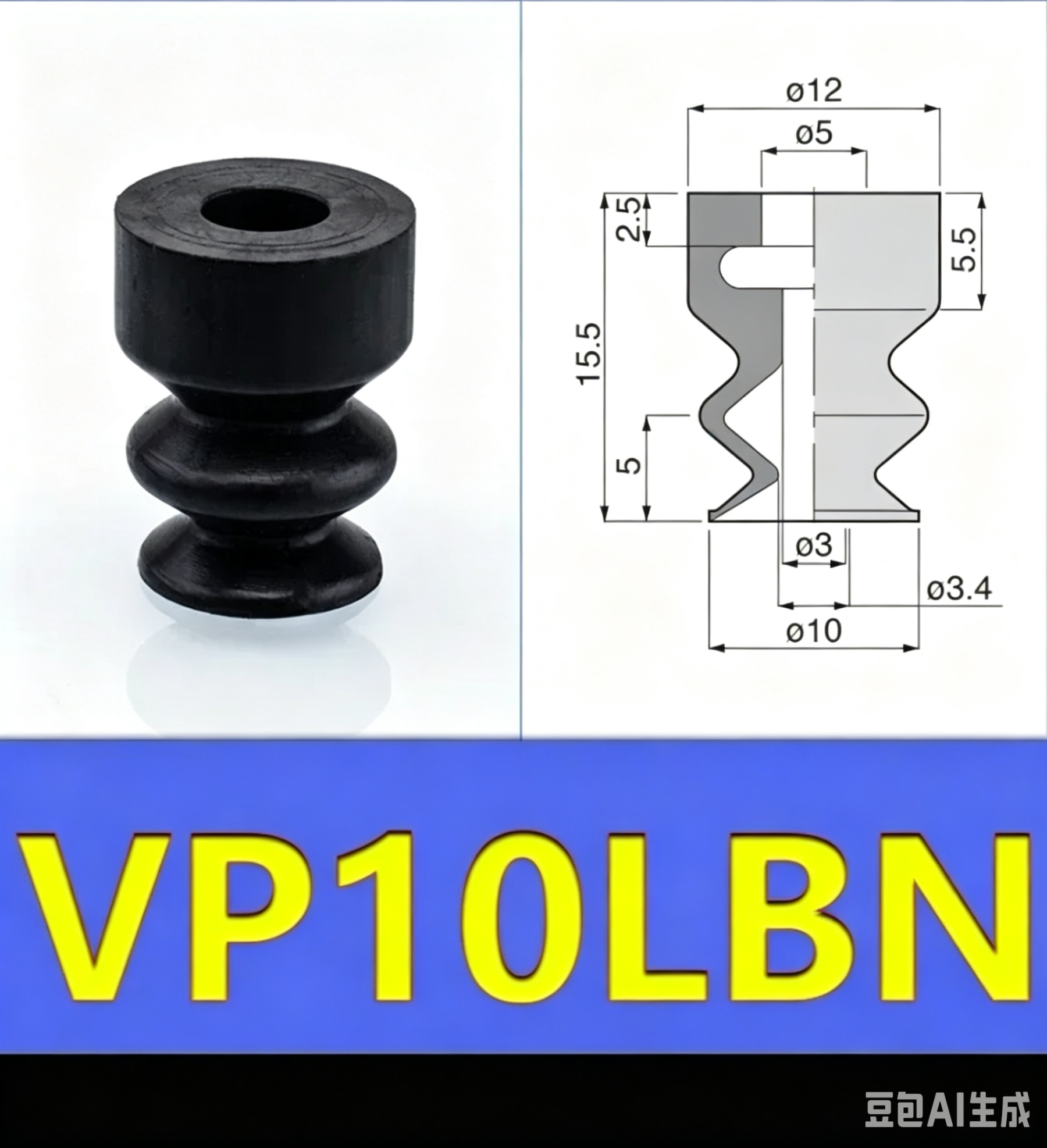 5pcs/pack VP-LB Series Vacuum Suction Cup VP6LBS Powerful Suction Nozzle Industrial Pneumatic Manipulator Parts-BOLTTE