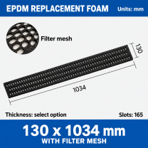 EPDM replacement foam pad, 130 x 1034 mm, with filter mesh