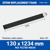 EPDM replacement foam pad, 130 x 1234 mm, no filter mesh