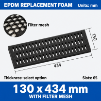 EPDM replacement foam pad, 130 x 434 mm, with filter mesh