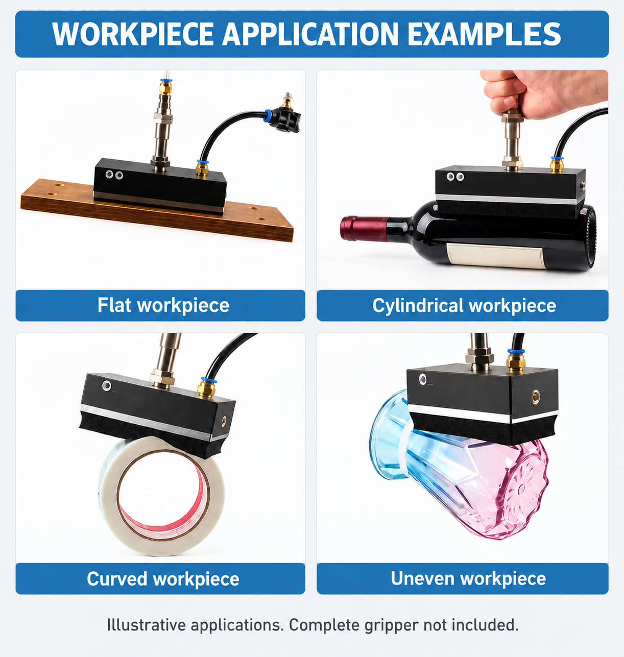 Foam gripper application examples on flat, cylindrical, curved and uneven workpieces