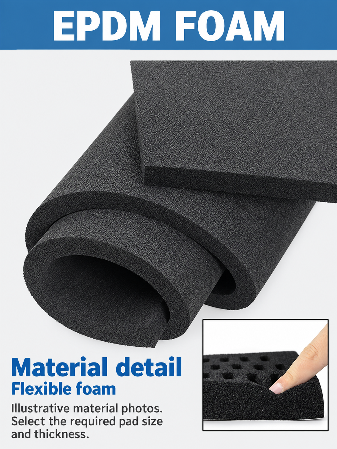 EPDM foam material detail and flexible foam illustration