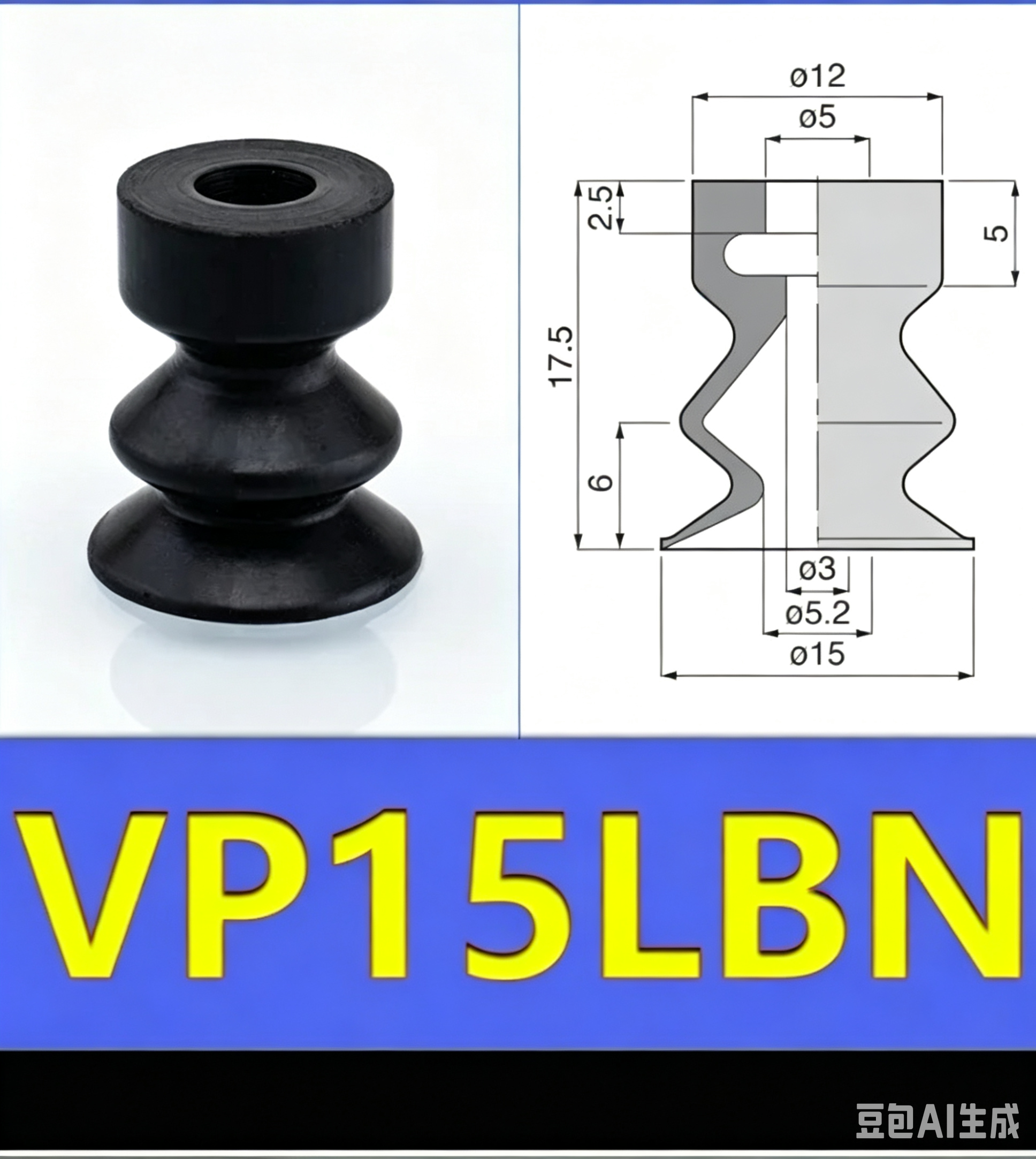5pcs/pack VP-LB Series Vacuum Suction Cup VP6LBS Powerful Suction Nozzle Industrial Pneumatic Manipulator Parts-BOLTTE