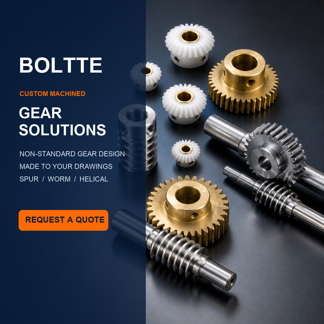 BOLTTE custom machined gear solutions with spur, worm and helical gears