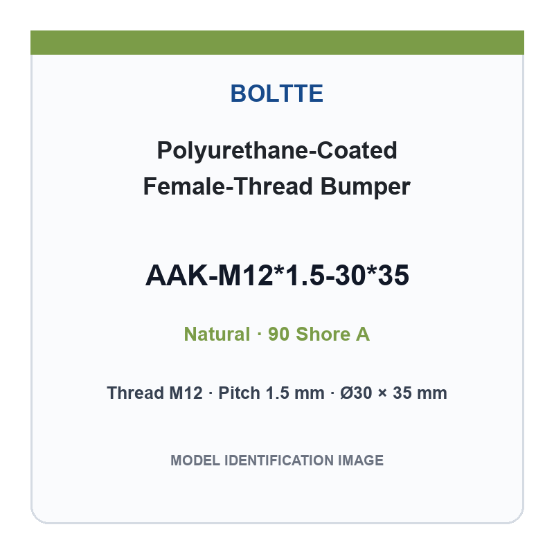 Natural 90 Shore A - M12*1.5-30*35 polyurethane-coated female-thread bumper