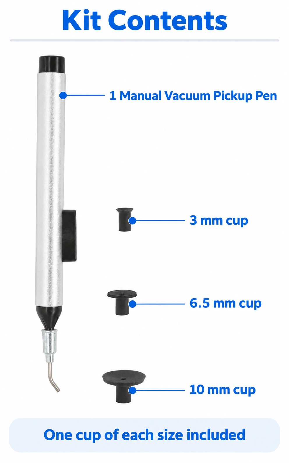 FFQ-939 kit with one pickup pen and 3, 6.5 and 10 mm suction cups