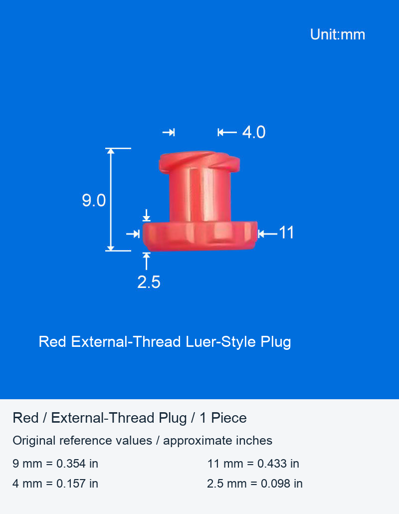 Red / External-Thread Plug / 1 Piece original photographed dimensions in mm and inches