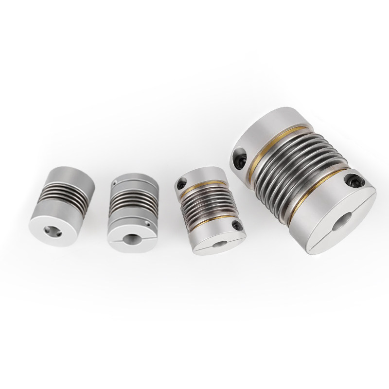 CPB and CPBC aluminum bellows shaft coupling size range on white background
