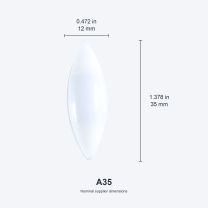 A35 / 12x35 mm (0.472x1.378 in) real photograph with nominal mm and inch dimensions