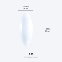 A50 / 18x50 mm (0.709x1.969 in) real photograph with nominal mm and inch dimensions