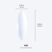 A60 / 18x60 mm (0.709x2.362 in) real photograph with nominal mm and inch dimensions