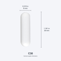 C30 / 8x30 mm (0.315x1.181 in) real photograph with nominal mm and inch dimensions