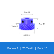 BOLTTE M1-Z20-B10 blue nylon helical gear technical drawing