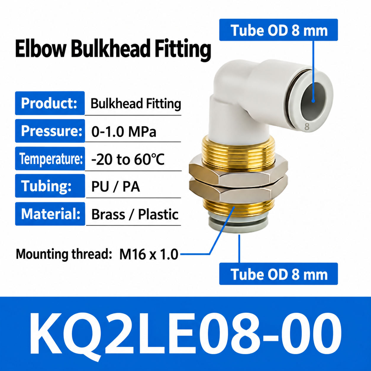 KQ2LE08-00 bulkhead pneumatic fitting