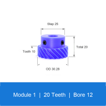 BOLTTE M1-Z20-B12 blue nylon helical gear technical drawing