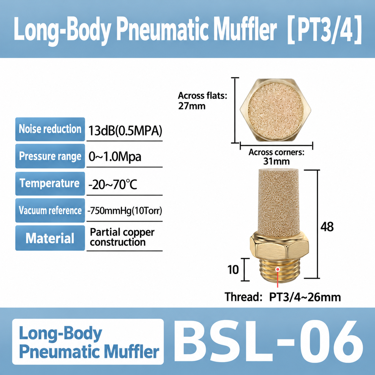 BSL-06 / PT 3/4 / Long-body pneumatic component