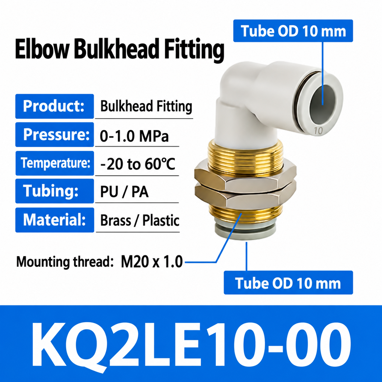 KQ2LE10-00 bulkhead pneumatic fitting