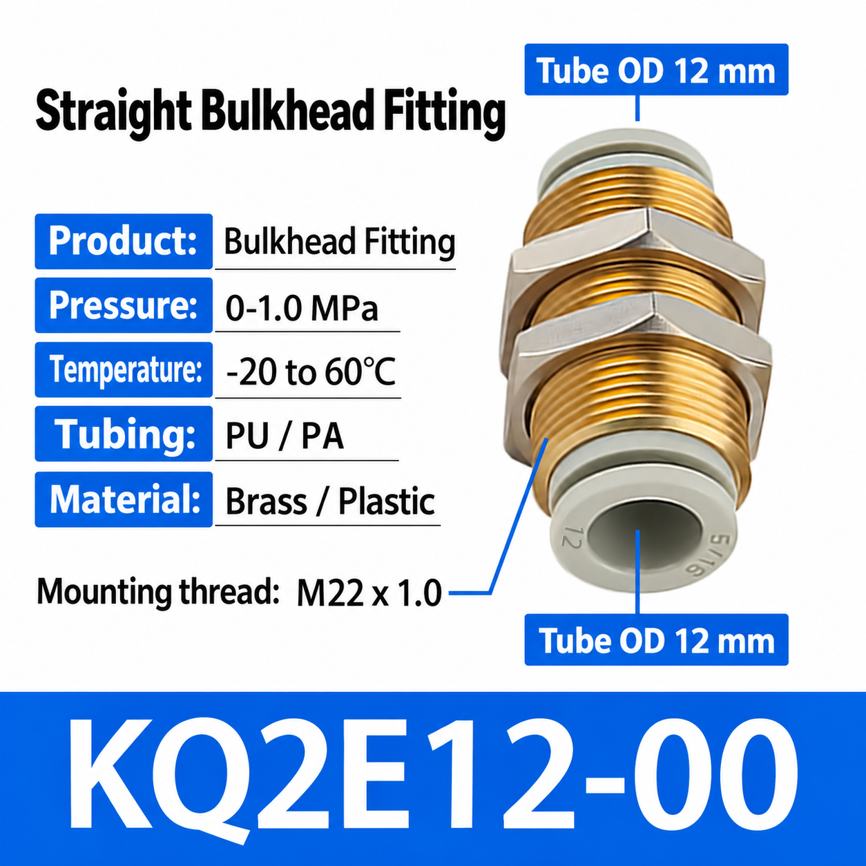 KQ2E12-00 bulkhead pneumatic fitting