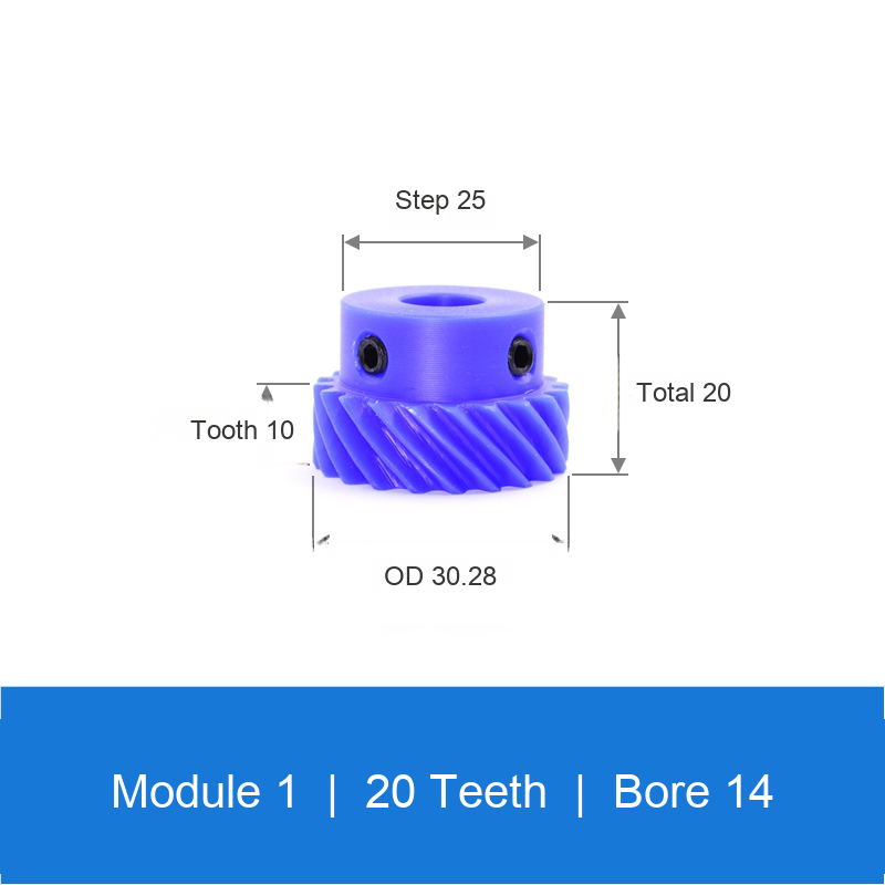 BOLTTE M1-Z20-B14 blue nylon helical gear technical drawing
