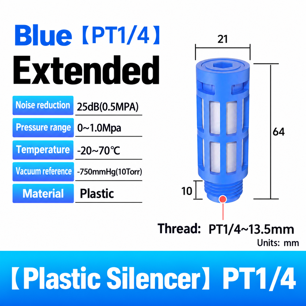 Blue plastic / PT 1/4 / Extended pneumatic component