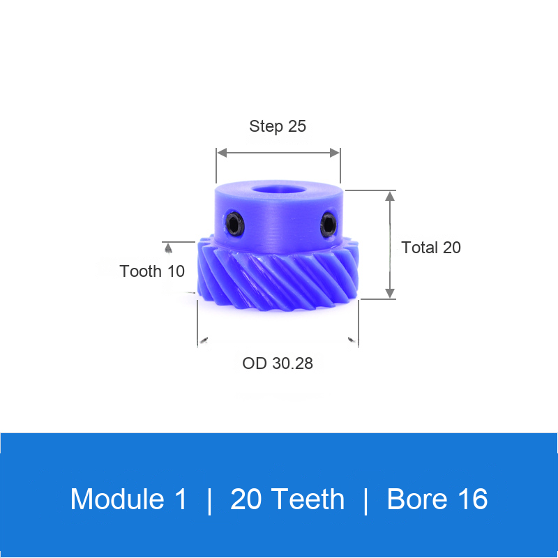 BOLTTE M1-Z20-B16 blue nylon helical gear technical drawing