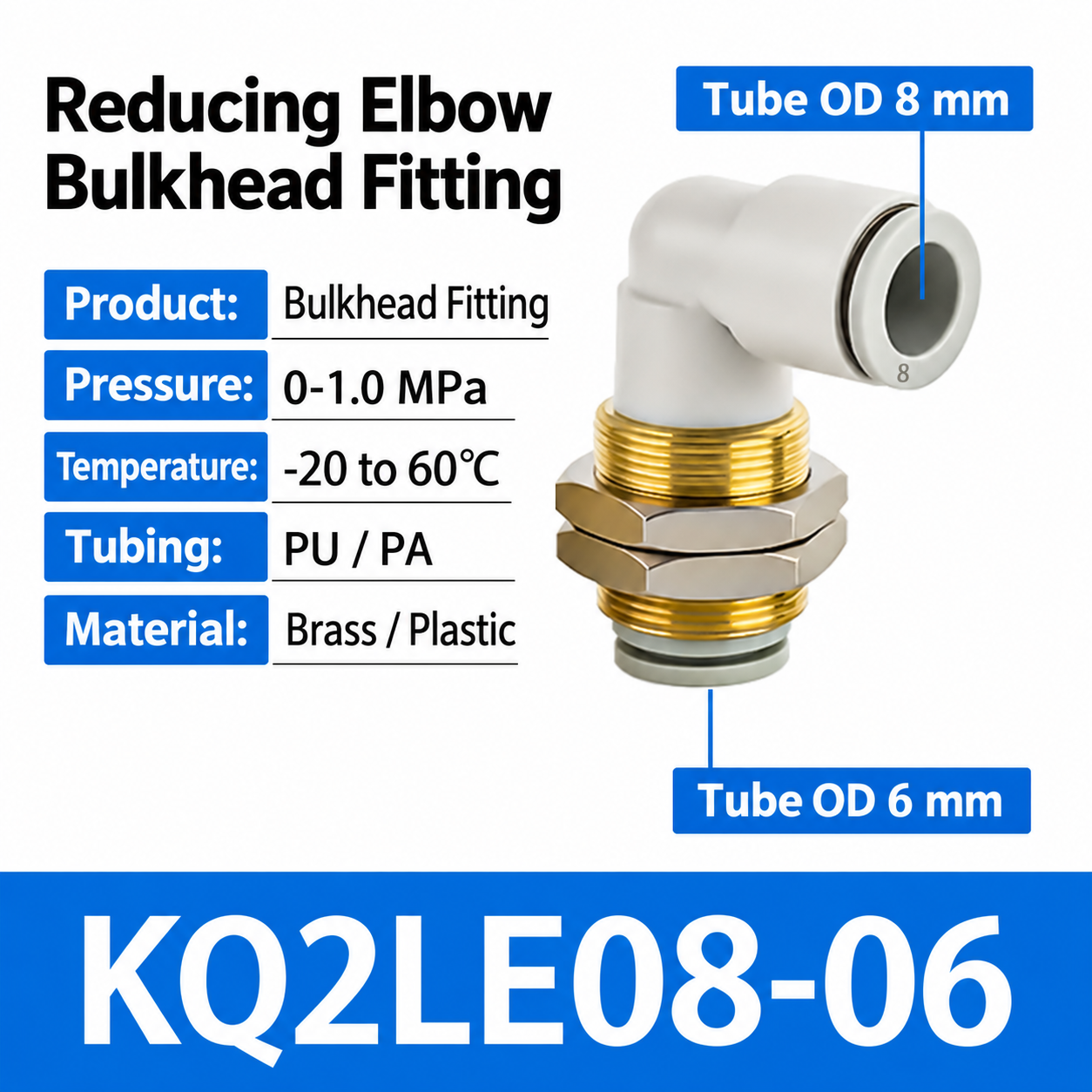 KQ2LE08-06 bulkhead pneumatic fitting