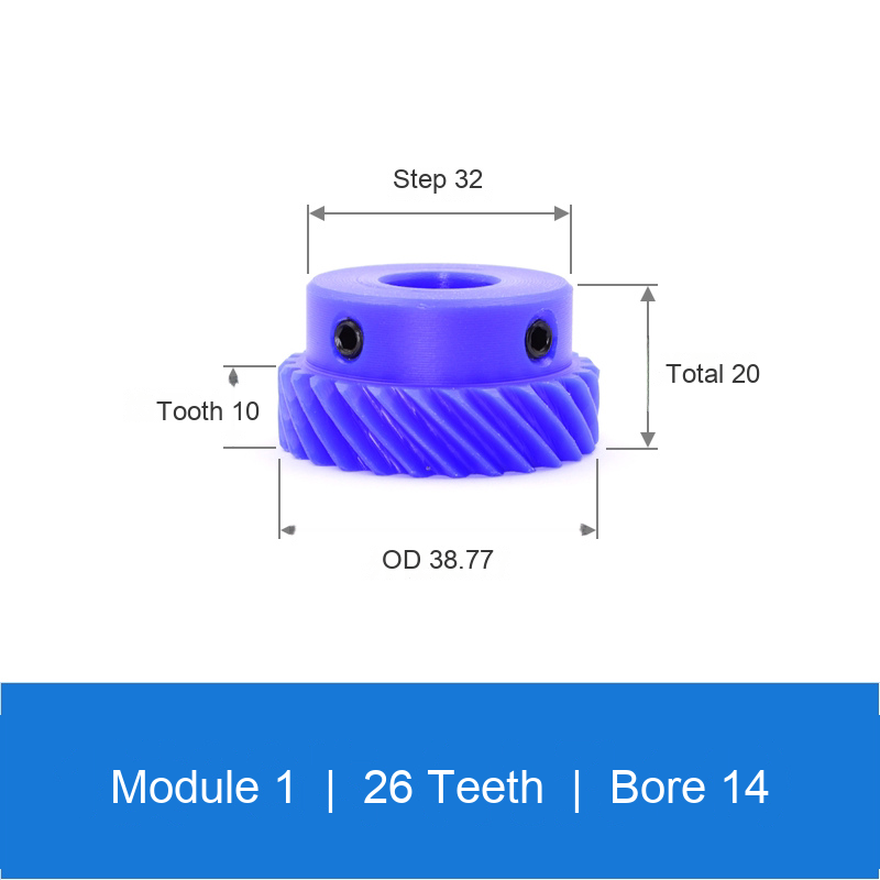 BOLTTE M1-Z26-B14 blue nylon helical gear technical drawing