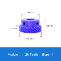 BOLTTE M1-Z26-B14 blue nylon helical gear technical drawing