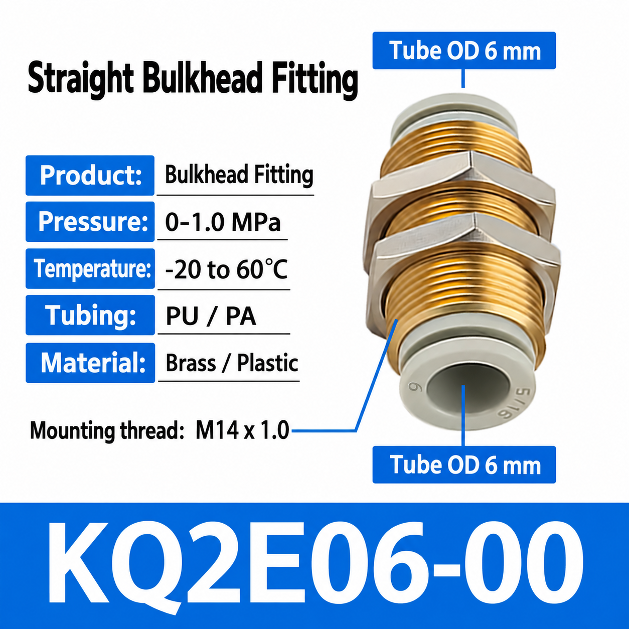 KQ2E06-00 bulkhead pneumatic fitting