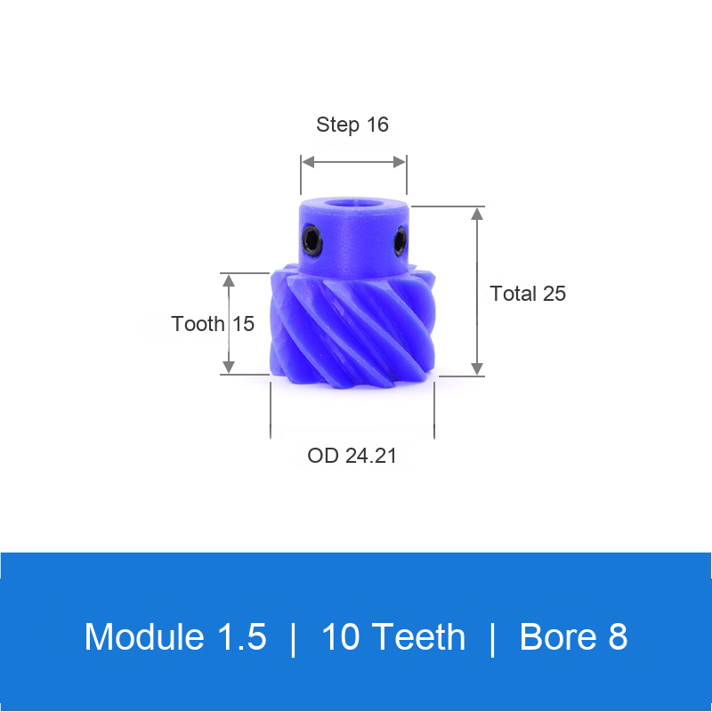 BOLTTE M1.5-Z10-B8 blue nylon helical gear technical drawing