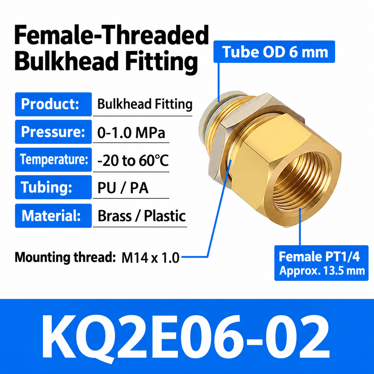 KQ2E06-02 bulkhead pneumatic fitting