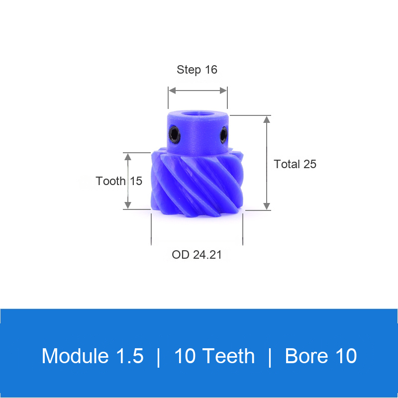 BOLTTE M1.5-Z10-B10 blue nylon helical gear technical drawing