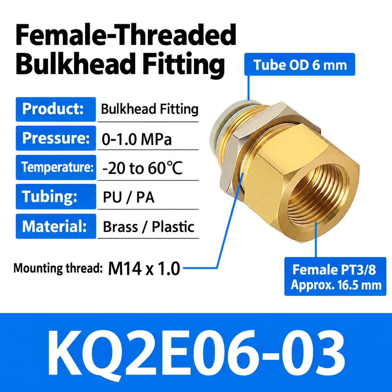 KQ2E06-03 bulkhead pneumatic fitting