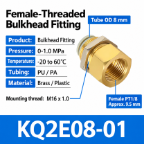KQ2E08-01 bulkhead pneumatic fitting