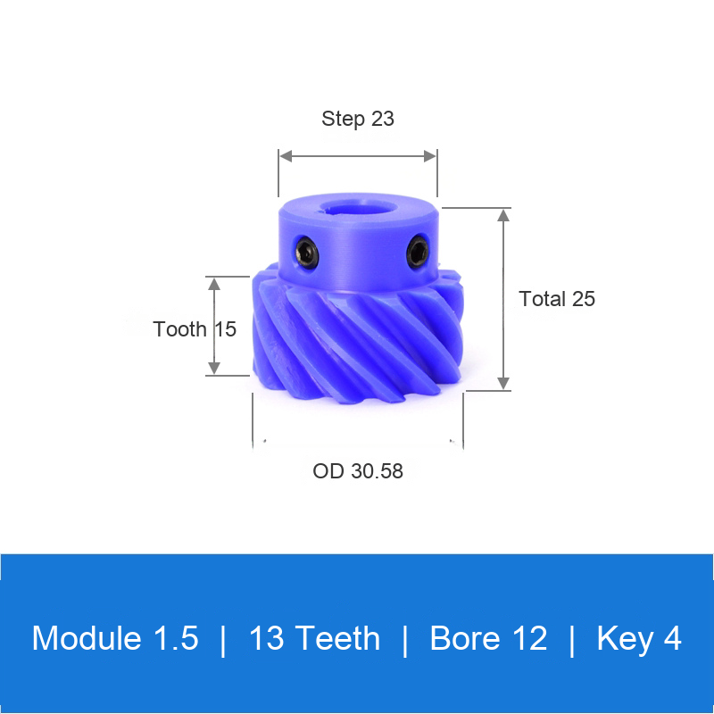BOLTTE M1.5-Z13-B12-K4 blue nylon helical gear technical drawing