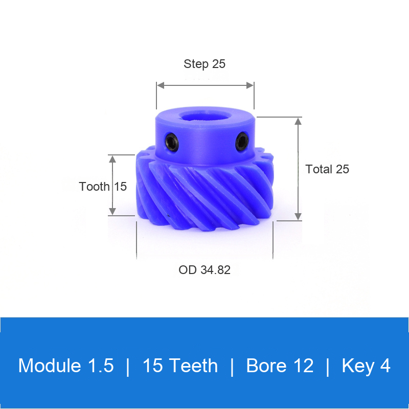 BOLTTE M1.5-Z15-B12-K4 blue nylon helical gear technical drawing