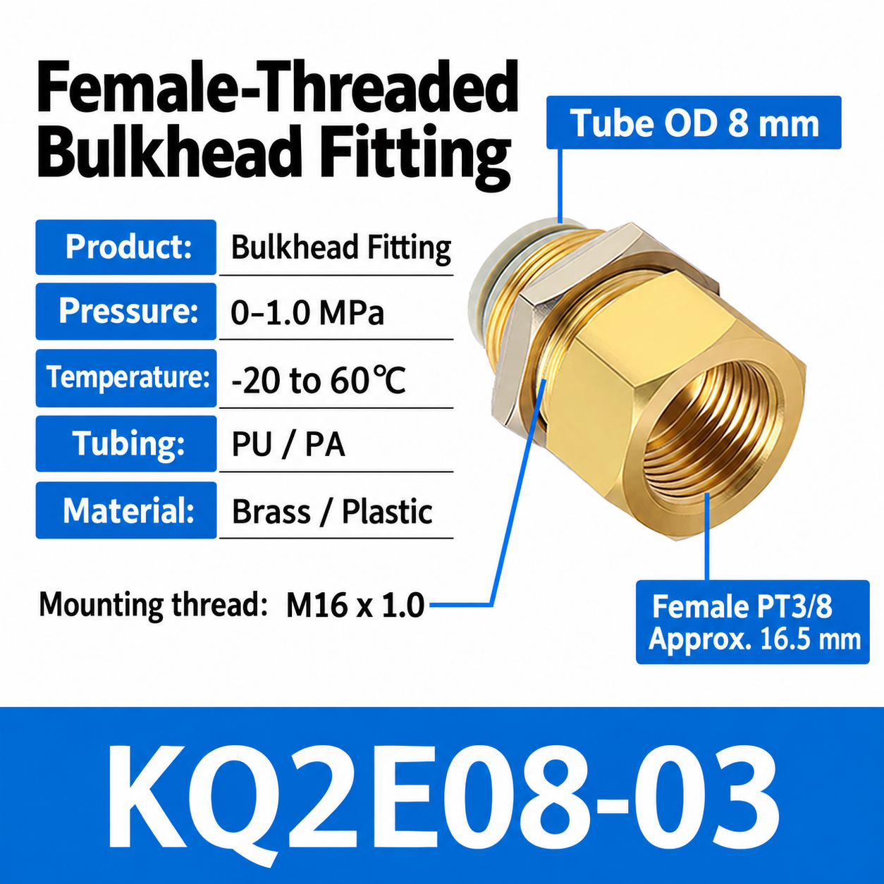 KQ2E08-03 bulkhead pneumatic fitting