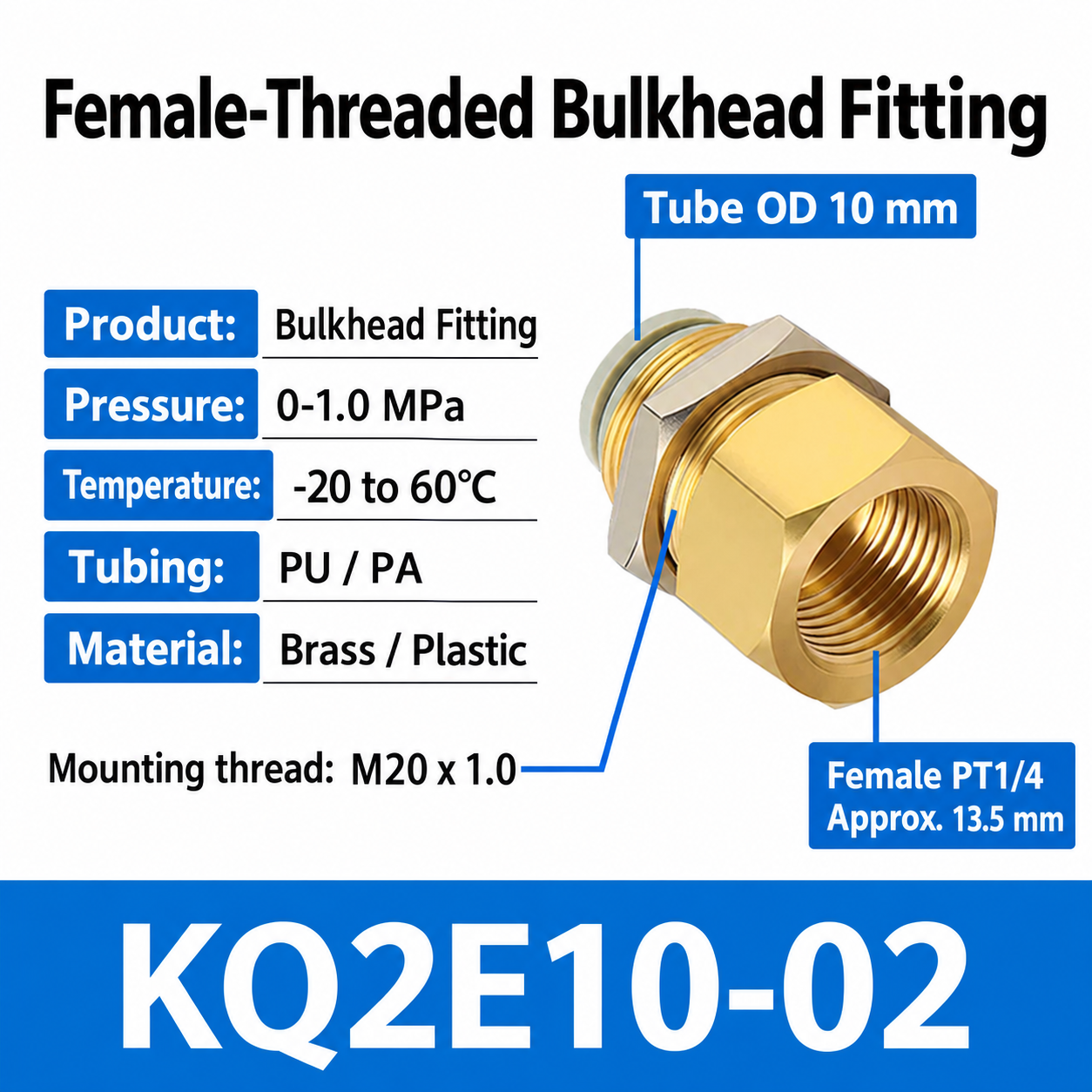 KQ2E10-02 bulkhead pneumatic fitting
