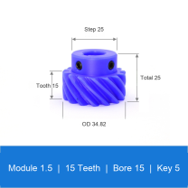 BOLTTE M1.5-Z15-B15-K5 blue nylon helical gear technical drawing