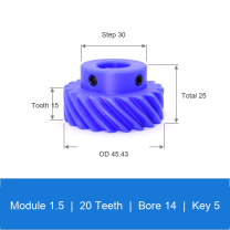 BOLTTE M1.5-Z20-B14-K5 blue nylon helical gear technical drawing