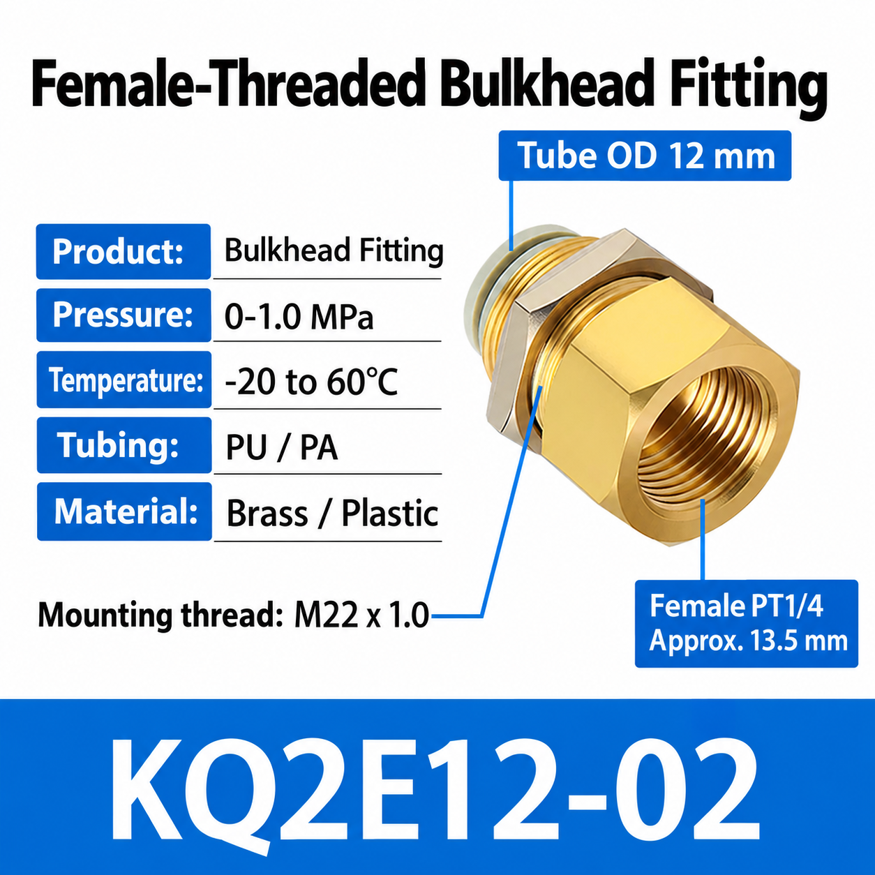 KQ2E12-02 bulkhead pneumatic fitting