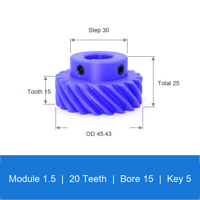 BOLTTE M1.5-Z20-B15-K5 blue nylon helical gear technical drawing